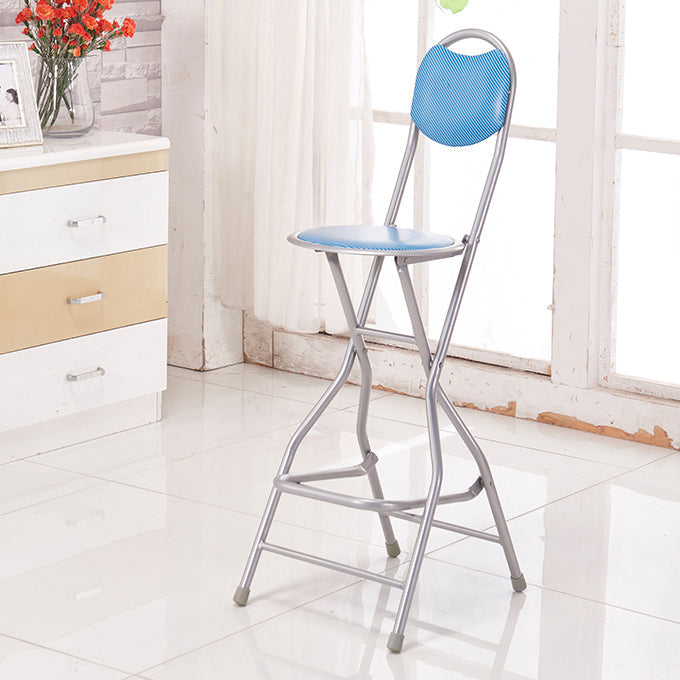 Modern Folding Armless Counter Stool Iron Cashier Bar Stool with Footrest Blue With Back 1 Piece Clearhalo 'Bar Furniture' 'Bar Stools' 'bar_stools' 'furn' 'furn_bar_stools' 'furniture_bar_stools' 'Kitchen & Dining Furniture' 'kitchen&dining_furn' 'kitchen' 'kitchen_furn' Furniture' 4184126