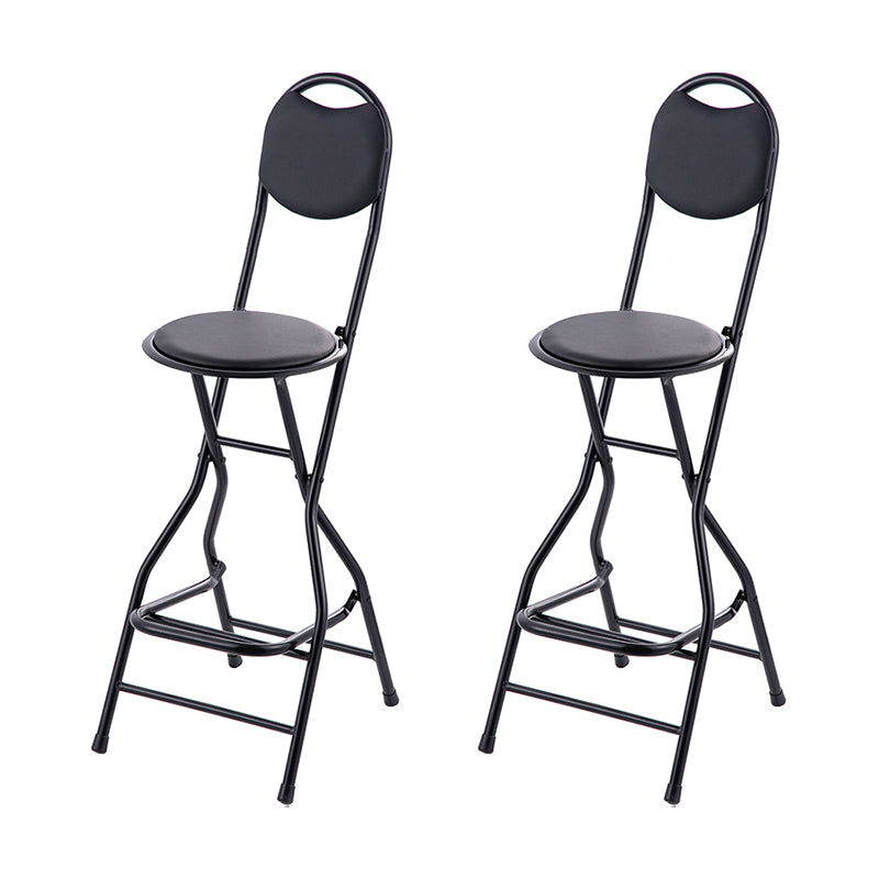 Modern Folding Armless Counter Stool Iron Cashier Bar Stool with Footrest Black With Back 2 Piece Set Clearhalo 'Bar Furniture' 'Bar Stools' 'bar_stools' 'furn' 'furn_bar_stools' 'furniture_bar_stools' 'Kitchen & Dining Furniture' 'kitchen&dining_furn' 'kitchen' 'kitchen_furn' Furniture' 4184127