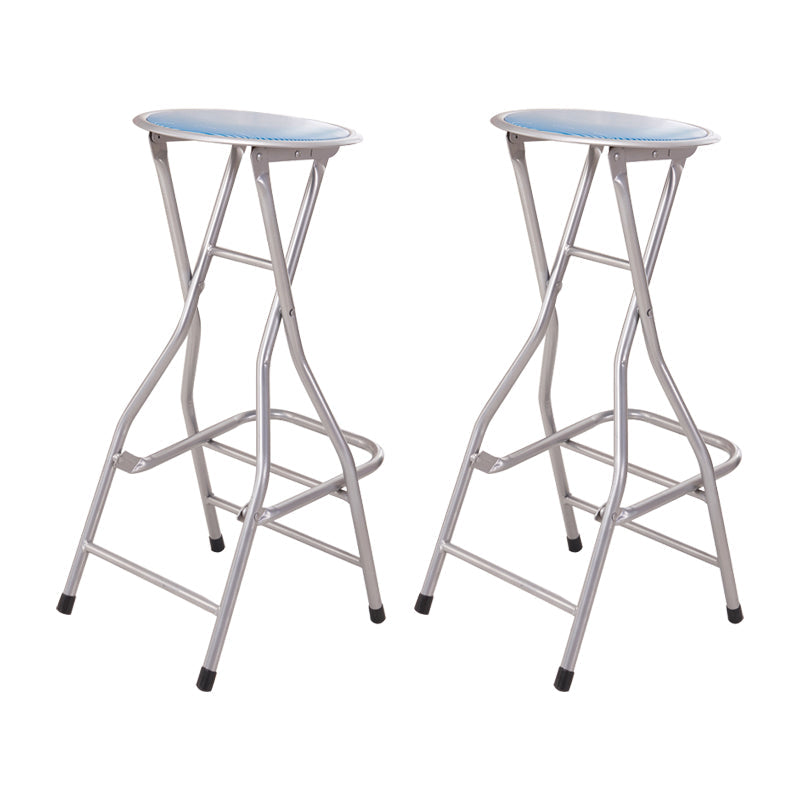Modern Folding Armless Counter Stool Iron Cashier Bar Stool with Footrest Blue Backless 2 Piece Set Clearhalo 'Bar Furniture' 'Bar Stools' 'bar_stools' 'furn' 'furn_bar_stools' 'furniture_bar_stools' 'Kitchen & Dining Furniture' 'kitchen&dining_furn' 'kitchen' 'kitchen_furn' Furniture' 4184131