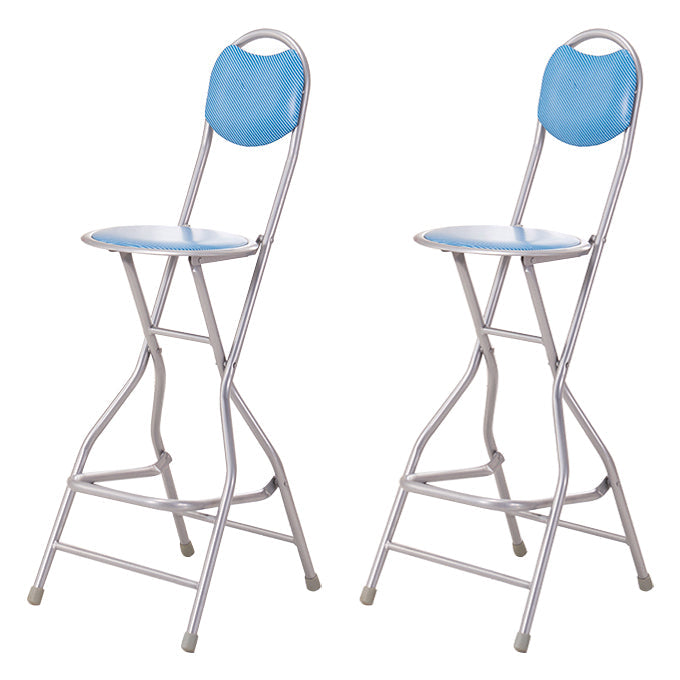 Modern Folding Armless Counter Stool Iron Cashier Bar Stool with Footrest Blue With Back 2 Piece Set Clearhalo 'Bar Furniture' 'Bar Stools' 'bar_stools' 'furn' 'furn_bar_stools' 'furniture_bar_stools' 'Kitchen & Dining Furniture' 'kitchen&dining_furn' 'kitchen' 'kitchen_furn' Furniture' 4184139