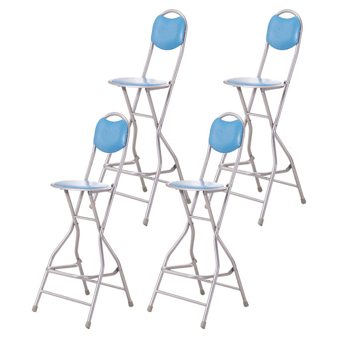 Modern Folding Armless Counter Stool Iron Cashier Bar Stool with Footrest Blue With Back 4 Piece Set Clearhalo 'Bar Furniture' 'Bar Stools' 'bar_stools' 'furn' 'furn_bar_stools' 'furniture_bar_stools' 'Kitchen & Dining Furniture' 'kitchen&dining_furn' 'kitchen' 'kitchen_furn' Furniture' 4184140