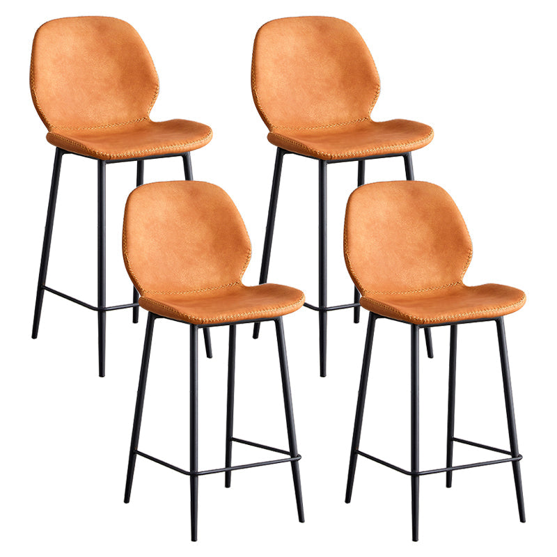 Coffee Shop Bar Stool Leather Armless Modern Distressed Counter Stools Orange Set of 4 Counter Stool(26"H) Clearhalo 'Bar Furniture' 'Bar Stools' 'bar_stools' 'furniture_bar_stools' 'Kitchen & Dining Furniture' 'kitchen&dining_furn' 'kitchen' 'kitchen_furn' Furniture' 4184199