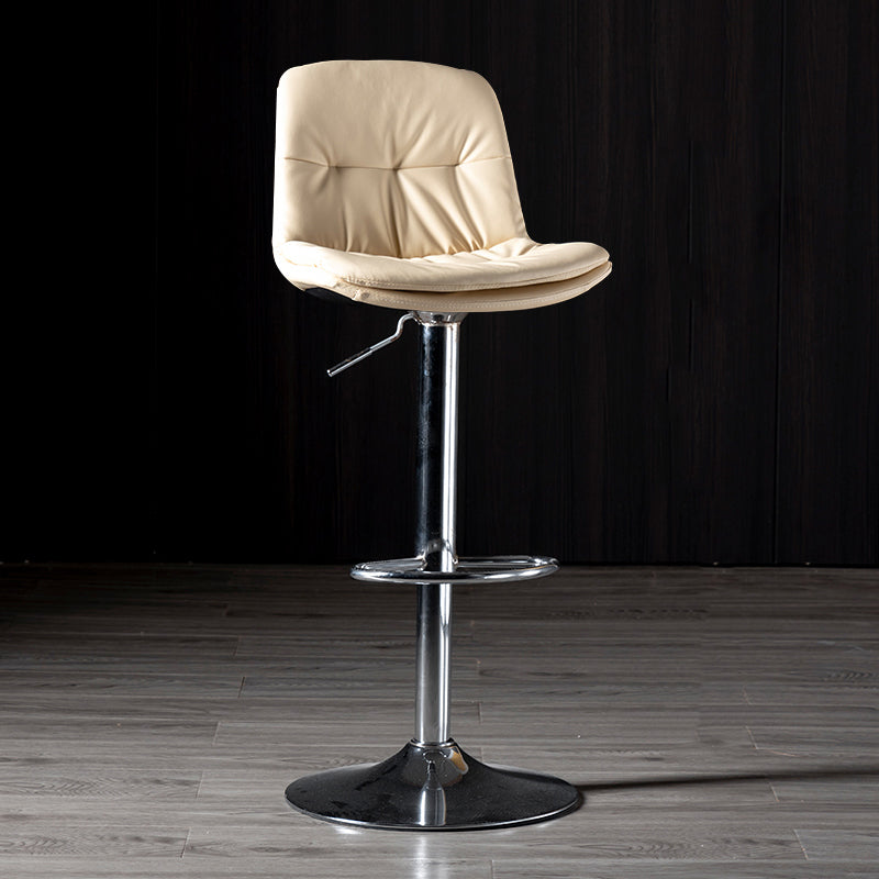 Iron Footrest Bar Stool Low Back Indoor Modern Adjustable Counter-height Stool Off-White Silver 1 Piece Clearhalo 'Bar Furniture' 'Bar Stools' 'bar_stools' 'furn' 'furn_bar_stools' 'furniture_bar_stools' 'Kitchen & Dining Furniture' 'kitchen&dining_furn' 'kitchen' 'kitchen_furn' Furniture' 4184254