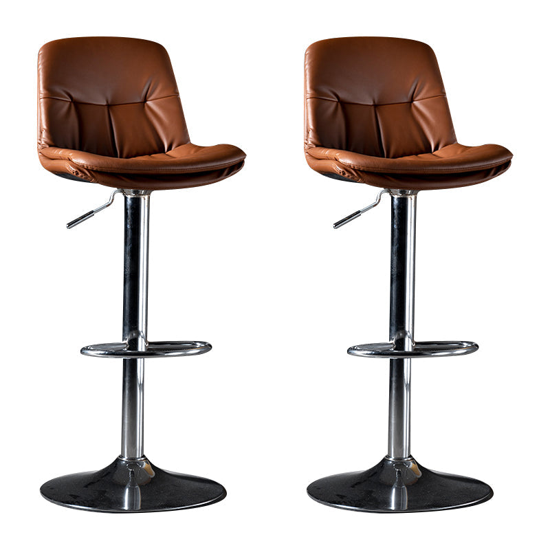 Iron Footrest Bar Stool Low Back Indoor Modern Adjustable Counter-height Stool Brown Silver 2 Piece Set Clearhalo 'Bar Furniture' 'Bar Stools' 'bar_stools' 'furn' 'furn_bar_stools' 'furniture_bar_stools' 'Kitchen & Dining Furniture' 'kitchen&dining_furn' 'kitchen' 'kitchen_furn' Furniture' 4184278