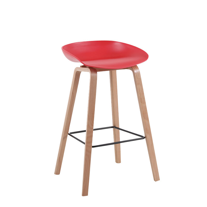 Modern Backrest Armless Counter Stool Wood Household Bar Stool with Plastic Seat Red 1 Piece Counter Stool(26"H) Clearhalo 'Bar Furniture' 'Bar Stools' 'bar_stools' 'furn' 'furn_bar_stools' 'furniture_bar_stools' 'Kitchen & Dining Furniture' 'kitchen&dining_furn' 'kitchen' 'kitchen_furn' Furniture' 4184310