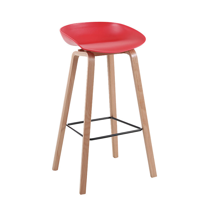 Modern Backrest Armless Counter Stool Wood Household Bar Stool with Plastic Seat Red 1 Piece Bar Stool(30"H) Clearhalo 'Bar Furniture' 'Bar Stools' 'bar_stools' 'furn' 'furn_bar_stools' 'furniture_bar_stools' 'Kitchen & Dining Furniture' 'kitchen&dining_furn' 'kitchen' 'kitchen_furn' Furniture' 4184313
