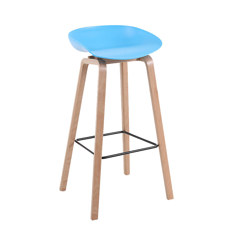 Modern Backrest Armless Counter Stool Wood Household Bar Stool with Plastic Seat Blue 1 Piece Bar Stool(30"H) Clearhalo 'Bar Furniture' 'Bar Stools' 'bar_stools' 'furn' 'furn_bar_stools' 'furniture_bar_stools' 'Kitchen & Dining Furniture' 'kitchen&dining_furn' 'kitchen' 'kitchen_furn' Furniture' 4184324