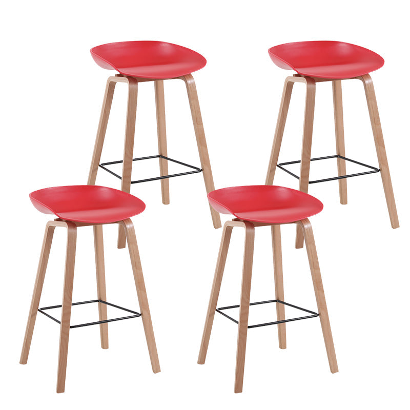 Modern Backrest Armless Counter Stool Wood Household Bar Stool with Plastic Seat Red 4 Piece Set Counter Stool(26"H) Clearhalo 'Bar Furniture' 'Bar Stools' 'bar_stools' 'furn' 'furn_bar_stools' 'furniture_bar_stools' 'Kitchen & Dining Furniture' 'kitchen&dining_furn' 'kitchen' 'kitchen_furn' Furniture' 4184333