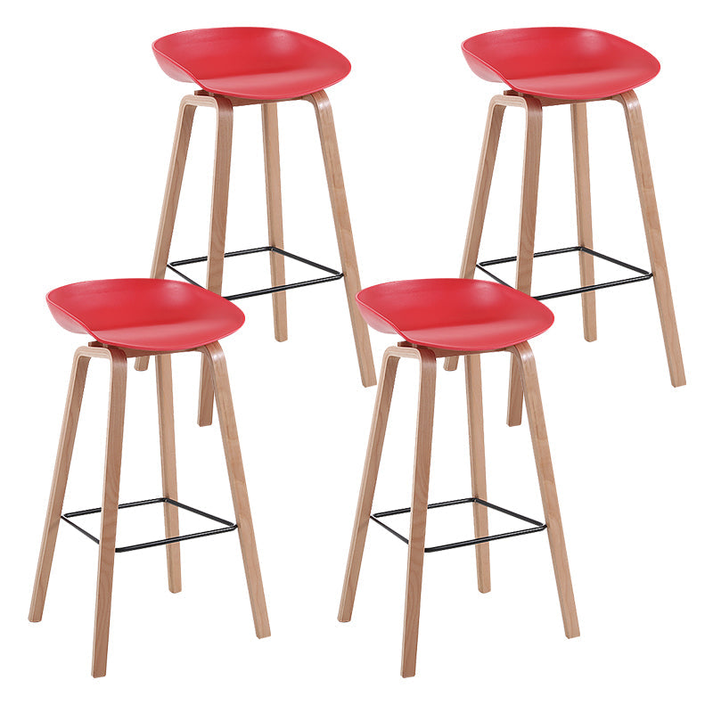 Modern Backrest Armless Counter Stool Wood Household Bar Stool with Plastic Seat Red 4 Piece Set Bar Stool(30"H) Clearhalo 'Bar Furniture' 'Bar Stools' 'bar_stools' 'furn' 'furn_bar_stools' 'furniture_bar_stools' 'Kitchen & Dining Furniture' 'kitchen&dining_furn' 'kitchen' 'kitchen_furn' Furniture' 4184334