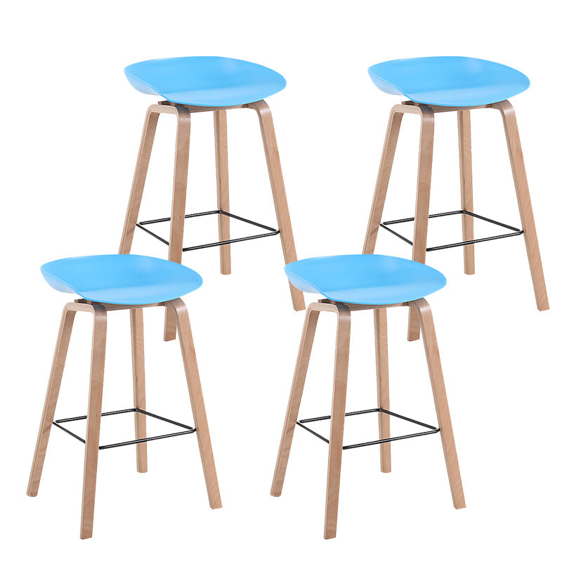 Modern Backrest Armless Counter Stool Wood Household Bar Stool with Plastic Seat Blue 4 Piece Set Counter Stool(26"H) Clearhalo 'Bar Furniture' 'Bar Stools' 'bar_stools' 'furn' 'furn_bar_stools' 'furniture_bar_stools' 'Kitchen & Dining Furniture' 'kitchen&dining_furn' 'kitchen' 'kitchen_furn' Furniture' 4184339