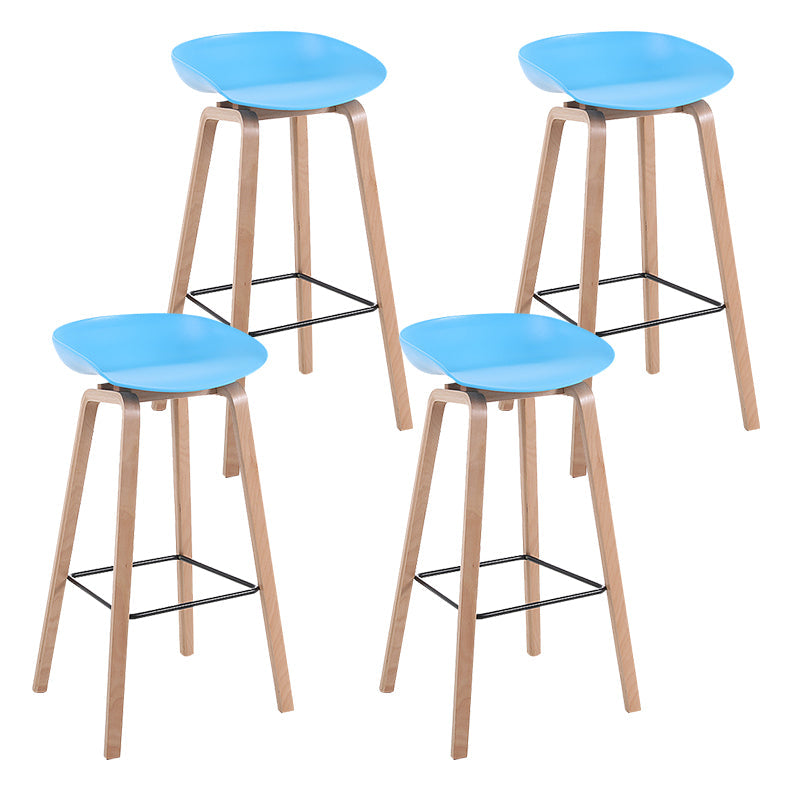 Modern Backrest Armless Counter Stool Wood Household Bar Stool with Plastic Seat Blue 4 Piece Set Bar Stool(30"H) Clearhalo 'Bar Furniture' 'Bar Stools' 'bar_stools' 'furn' 'furn_bar_stools' 'furniture_bar_stools' 'Kitchen & Dining Furniture' 'kitchen&dining_furn' 'kitchen' 'kitchen_furn' Furniture' 4184340