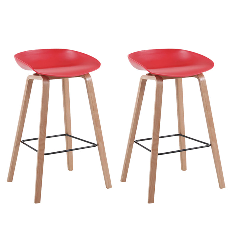 Modern Backrest Armless Counter Stool Wood Household Bar Stool with Plastic Seat Red 2 Piece Set Counter Stool(26"H) Clearhalo 'Bar Furniture' 'Bar Stools' 'bar_stools' 'furn' 'furn_bar_stools' 'furniture_bar_stools' 'Kitchen & Dining Furniture' 'kitchen&dining_furn' 'kitchen' 'kitchen_furn' Furniture' 4184349