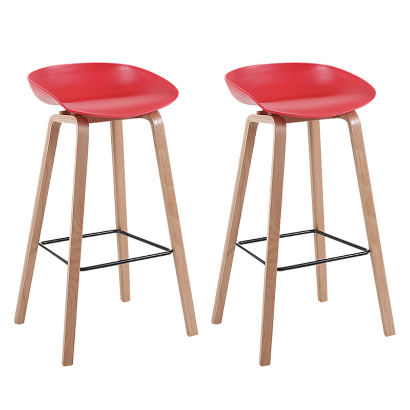 Modern Backrest Armless Counter Stool Wood Household Bar Stool with Plastic Seat Red 2 Piece Set Bar Stool(30"H) Clearhalo 'Bar Furniture' 'Bar Stools' 'bar_stools' 'furn' 'furn_bar_stools' 'furniture_bar_stools' 'Kitchen & Dining Furniture' 'kitchen&dining_furn' 'kitchen' 'kitchen_furn' Furniture' 4184350