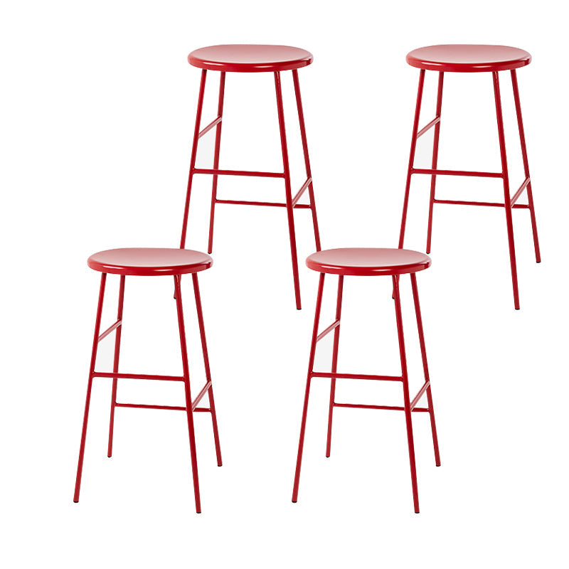 Round Modern Counter Bar Stool Armless Indoor Bar Stool with Footrest and Steel Base Red 4 Piece Set Counter Stool(26"H) Clearhalo 'Bar Furniture' 'Bar Stools' 'bar_stools' 'furn' 'furn_bar_stools' 'furniture_bar_stools' 'Kitchen & Dining Furniture' 'kitchen&dining_furn' 'kitchen' 'kitchen_furn' Furniture' 4184364