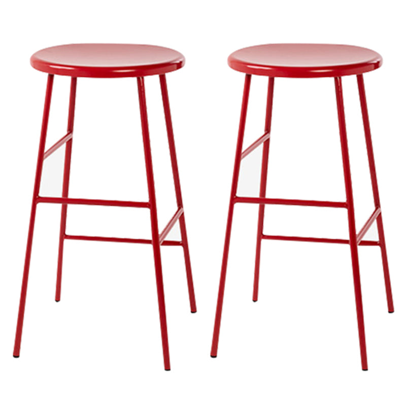 Round Modern Counter Bar Stool Armless Indoor Bar Stool with Footrest and Steel Base Red 2 Piece Set Counter Stool(26"H) Clearhalo 'Bar Furniture' 'Bar Stools' 'bar_stools' 'furn' 'furn_bar_stools' 'furniture_bar_stools' 'Kitchen & Dining Furniture' 'kitchen&dining_furn' 'kitchen' 'kitchen_furn' Furniture' 4184396