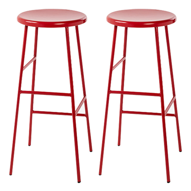 Round Modern Counter Bar Stool Armless Indoor Bar Stool with Footrest and Steel Base Red 2 Piece Set Bar Stool(30"H) Clearhalo 'Bar Furniture' 'Bar Stools' 'bar_stools' 'furn' 'furn_bar_stools' 'furniture_bar_stools' 'Kitchen & Dining Furniture' 'kitchen&dining_furn' 'kitchen' 'kitchen_furn' Furniture' 4184397