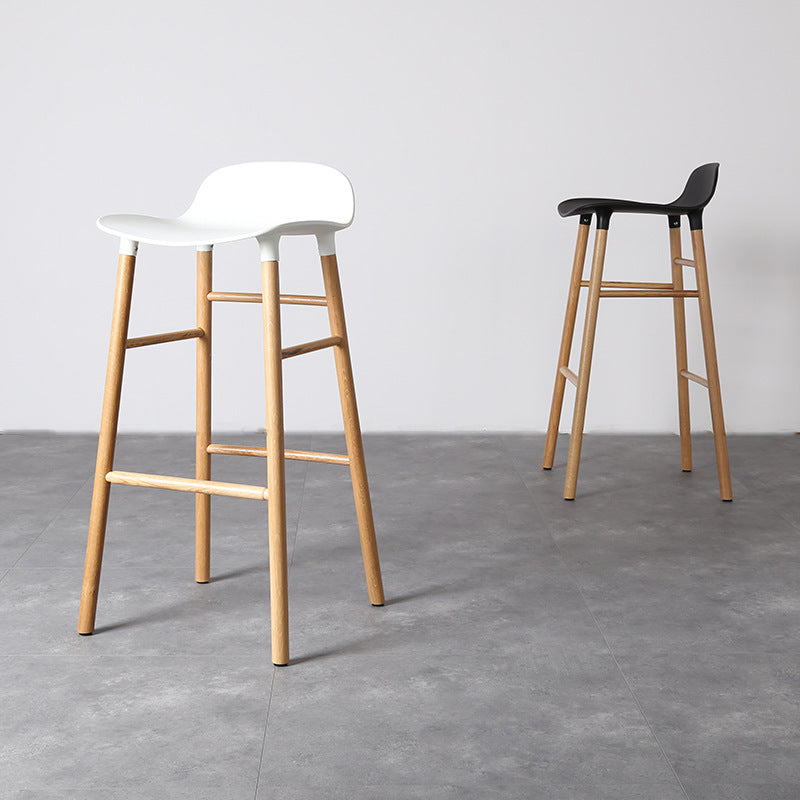 Modern Counter Bar Stool Armless Plastic Indoor Bar Stool with Footrest and Wood Base Clearhalo 'Bar Furniture' 'Bar Stools' 'bar_stools' 'furn' 'furn_bar_stools' 'furniture_bar_stools' 'Kitchen & Dining Furniture' 'kitchen&dining_furn' 'kitchen' 'kitchen_furn' Furniture' 4184410