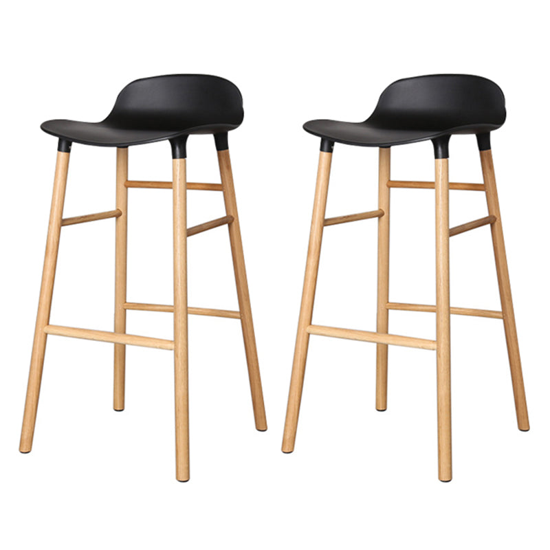 Modern Counter Bar Stool Armless Plastic Indoor Bar Stool with Footrest and Wood Base Black 2 Piece Set Clearhalo 'Bar Furniture' 'Bar Stools' 'bar_stools' 'furn' 'furn_bar_stools' 'furniture_bar_stools' 'Kitchen & Dining Furniture' 'kitchen&dining_furn' 'kitchen' 'kitchen_furn' Furniture' 4184420