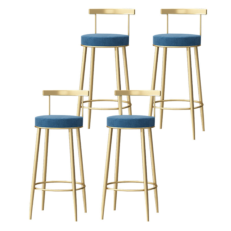 Glam Backrest Armless Counter Stool Iron Household Bar Stool with Cushion Blue 4 Piece Set Clearhalo 'Bar Furniture' 'Bar Stools' 'bar_stools' 'furn' 'furn_bar_stools' 'furniture_bar_stools' 'Kitchen & Dining Furniture' 'kitchen&dining_furn' 'kitchen' 'kitchen_furn' Furniture' 4184428