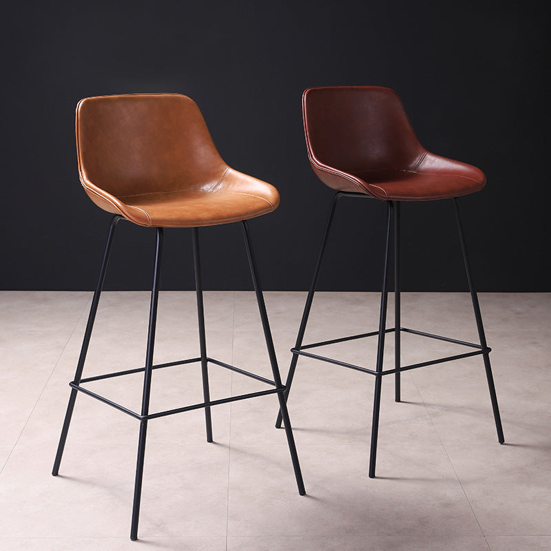 Modern Counter Bar Stool Armless Leather Indoor Bar Stool with Footrest Metal Base Clearhalo 'Bar Furniture' 'Bar Stools' 'bar_stools' 'furn' 'furn_bar_stools' 'furniture_bar_stools' 'Kitchen & Dining Furniture' 'kitchen&dining_furn' 'kitchen' 'kitchen_furn' Furniture' 4184476