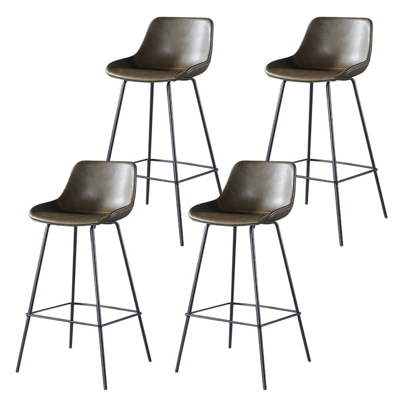 Modern Counter Bar Stool Armless Leather Indoor Bar Stool with Footrest Metal Base Dark Khaki 4 Piece Set Clearhalo 'Bar Furniture' 'Bar Stools' 'bar_stools' 'furn' 'furn_bar_stools' 'furniture_bar_stools' 'Kitchen & Dining Furniture' 'kitchen&dining_furn' 'kitchen' 'kitchen_furn' Furniture' 4184477