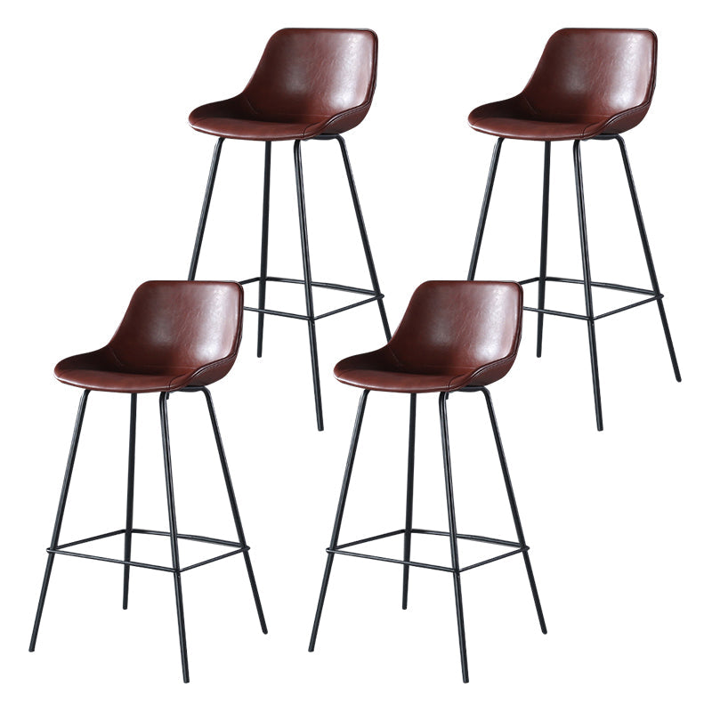 Modern Counter Bar Stool Armless Leather Indoor Bar Stool with Footrest Metal Base Burgundy 4 Piece Set Clearhalo 'Bar Furniture' 'Bar Stools' 'bar_stools' 'furn' 'furn_bar_stools' 'furniture_bar_stools' 'Kitchen & Dining Furniture' 'kitchen&dining_furn' 'kitchen' 'kitchen_furn' Furniture' 4184479