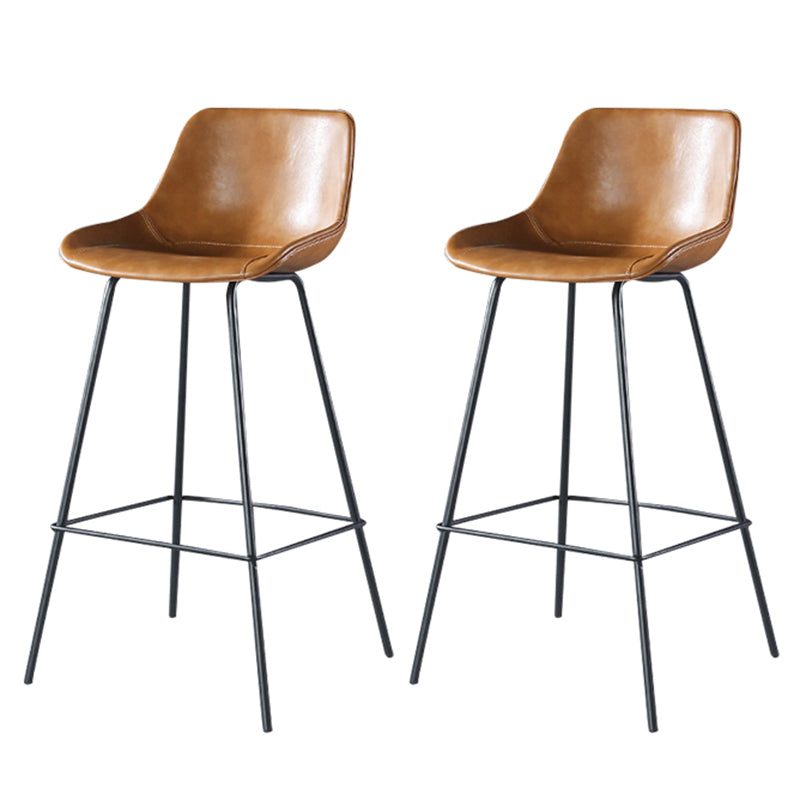 Modern Counter Bar Stool Armless Leather Indoor Bar Stool with Footrest Metal Base Brown 2 Piece Set Clearhalo 'Bar Furniture' 'Bar Stools' 'bar_stools' 'furn' 'furn_bar_stools' 'furniture_bar_stools' 'Kitchen & Dining Furniture' 'kitchen&dining_furn' 'kitchen' 'kitchen_furn' Furniture' 4184488