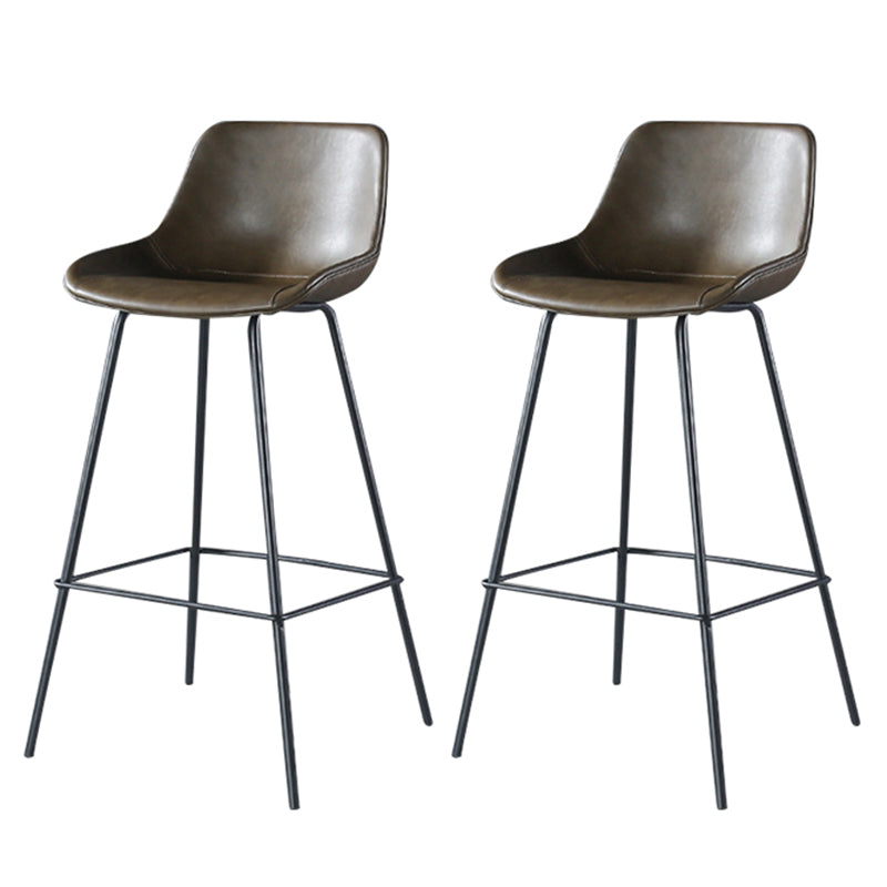 Modern Counter Bar Stool Armless Leather Indoor Bar Stool with Footrest Metal Base Dark Khaki 2 Piece Set Clearhalo 'Bar Furniture' 'Bar Stools' 'bar_stools' 'furn' 'furn_bar_stools' 'furniture_bar_stools' 'Kitchen & Dining Furniture' 'kitchen&dining_furn' 'kitchen' 'kitchen_furn' Furniture' 4184491