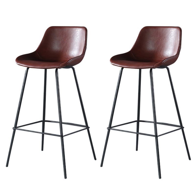 Modern Counter Bar Stool Armless Leather Indoor Bar Stool with Footrest Metal Base Burgundy 2 Piece Set Clearhalo 'Bar Furniture' 'Bar Stools' 'bar_stools' 'furn' 'furn_bar_stools' 'furniture_bar_stools' 'Kitchen & Dining Furniture' 'kitchen&dining_furn' 'kitchen' 'kitchen_furn' Furniture' 4184492