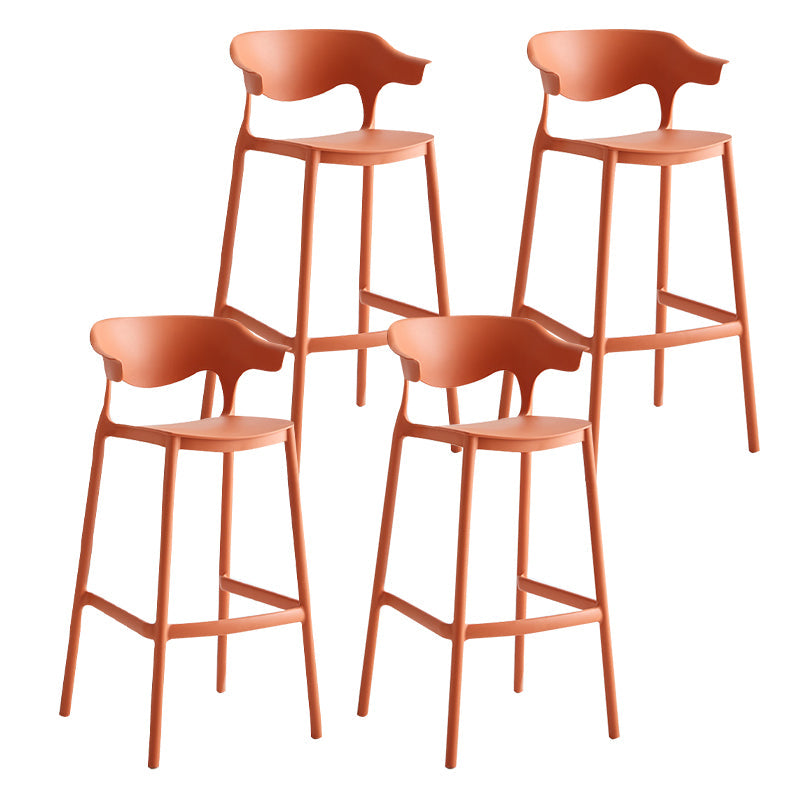 29-inch Modern Counter Bar Stool Armed Plastic Indoor Bar Stool with Footrest Orange 4 Piece Set Clearhalo 'Bar Furniture' 'Bar Stools' 'bar_stools' 'furn' 'furn_bar_stools' 'furniture_bar_stools' 'Kitchen & Dining Furniture' 'kitchen&dining_furn' 'kitchen' 'kitchen_furn' Furniture' 4184519