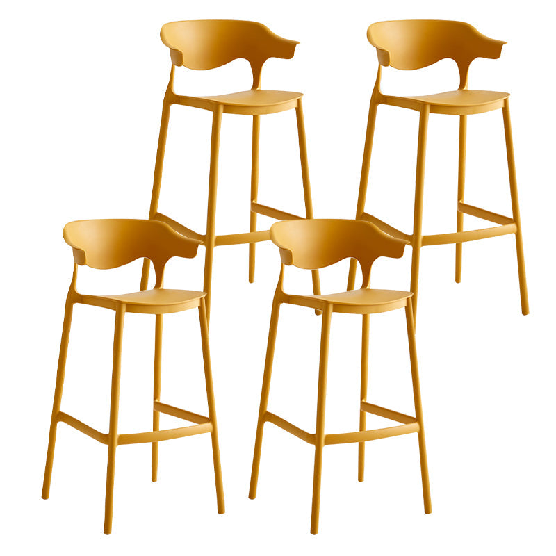 29-inch Modern Counter Bar Stool Armed Plastic Indoor Bar Stool with Footrest Yellow 4 Piece Set Clearhalo 'Bar Furniture' 'Bar Stools' 'bar_stools' 'furn' 'furn_bar_stools' 'furniture_bar_stools' 'Kitchen & Dining Furniture' 'kitchen&dining_furn' 'kitchen' 'kitchen_furn' Furniture' 4184522