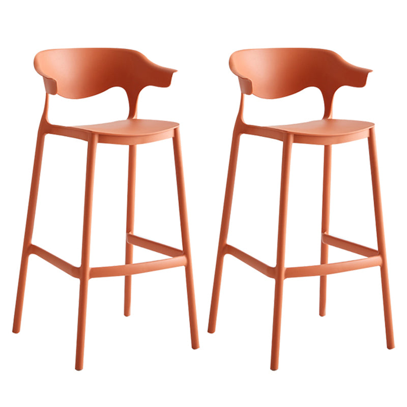 29-inch Modern Counter Bar Stool Armed Plastic Indoor Bar Stool with Footrest Orange 2 Piece Set Clearhalo 'Bar Furniture' 'Bar Stools' 'bar_stools' 'furn' 'furn_bar_stools' 'furniture_bar_stools' 'Kitchen & Dining Furniture' 'kitchen&dining_furn' 'kitchen' 'kitchen_furn' Furniture' 4184527