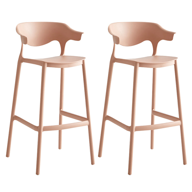 29-inch Modern Counter Bar Stool Armed Plastic Indoor Bar Stool with Footrest Light Pink 2 Piece Set Clearhalo 'Bar Furniture' 'Bar Stools' 'bar_stools' 'furn' 'furn_bar_stools' 'furniture_bar_stools' 'Kitchen & Dining Furniture' 'kitchen&dining_furn' 'kitchen' 'kitchen_furn' Furniture' 4184528
