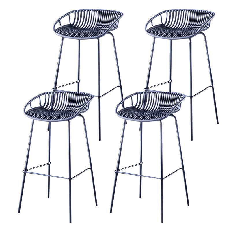 29-Inch Contemporary Bar Stool Armless Plastic Indoor Bar Stool with Iron Base Blue 4 Piece Set Clearhalo 'Bar Furniture' 'Bar Stools' 'bar_stools' 'furn' 'furn_bar_stools' 'furniture_bar_stools' 'Kitchen & Dining Furniture' 'kitchen&dining_furn' 'kitchen' 'kitchen_furn' Furniture' 4184553