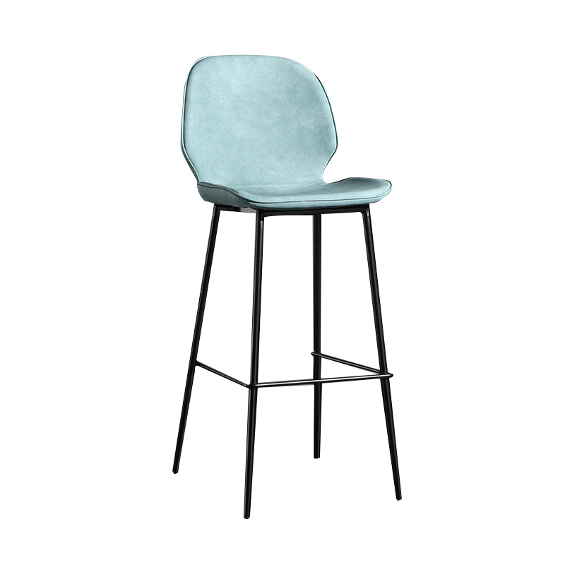 Modern Backrest Armless Counter Stool Iron Balcony Bar Stool with Leather Cushion Blue 1 Piece Clearhalo 'Bar Furniture' 'Bar Stools' 'bar_stools' 'furn' 'furn_bar_stools' 'furniture_bar_stools' 'Kitchen & Dining Furniture' 'kitchen&dining_furn' 'kitchen' 'kitchen_furn' Furniture' 4184713