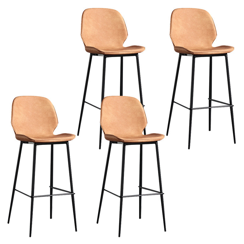Modern Backrest Armless Counter Stool Iron Balcony Bar Stool with Leather Cushion Orange 4 Piece Set Clearhalo 'Bar Furniture' 'Bar Stools' 'bar_stools' 'furn' 'furn_bar_stools' 'furniture_bar_stools' 'Kitchen & Dining Furniture' 'kitchen&dining_furn' 'kitchen' 'kitchen_furn' Furniture' 4184723