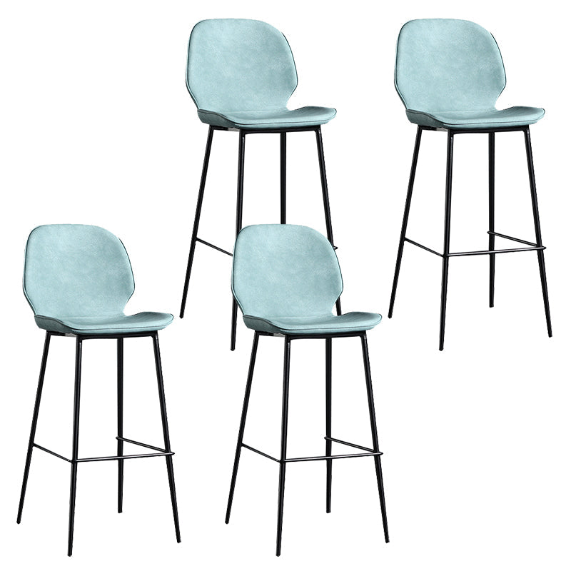 Modern Backrest Armless Counter Stool Iron Balcony Bar Stool with Leather Cushion Blue 4 Piece Set Clearhalo 'Bar Furniture' 'Bar Stools' 'bar_stools' 'furn' 'furn_bar_stools' 'furniture_bar_stools' 'Kitchen & Dining Furniture' 'kitchen&dining_furn' 'kitchen' 'kitchen_furn' Furniture' 4184731