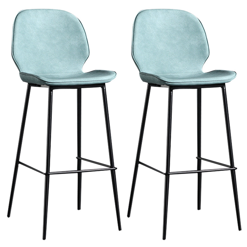 Modern Backrest Armless Counter Stool Iron Balcony Bar Stool with Leather Cushion Blue 2 Piece Set Clearhalo 'Bar Furniture' 'Bar Stools' 'bar_stools' 'furn' 'furn_bar_stools' 'furniture_bar_stools' 'Kitchen & Dining Furniture' 'kitchen&dining_furn' 'kitchen' 'kitchen_furn' Furniture' 4184734