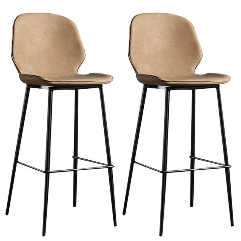 Modern Backrest Armless Counter Stool Iron Balcony Bar Stool with Leather Cushion Brown 2 Piece Set Bar Stool(30"H) Clearhalo 'Bar Furniture' 'Bar Stools' 'bar_stools' 'furn' 'furn_bar_stools' 'furniture_bar_stools' 'Kitchen & Dining Furniture' 'kitchen&dining_furn' 'kitchen' 'kitchen_furn' Furniture' 4184740