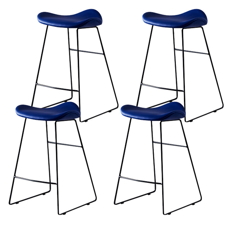 Leather Counter Stool Modern Backless Footrest Saddle Seat Bar Stool for Bar Blue 4 Piece Set Counter Stool(26"H) Clearhalo 'Bar Furniture' 'Bar Stools' 'bar_stools' 'furn' 'furn_bar_stools' 'furniture_bar_stools' 'Kitchen & Dining Furniture' 'kitchen&dining_furn' 'kitchen' 'kitchen_furn' Furniture' 4184767