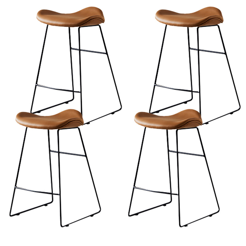 Leather Counter Stool Modern Backless Footrest Saddle Seat Bar Stool for Bar Light Brown 4 Piece Set Counter Stool(26"H) Clearhalo 'Bar Furniture' 'Bar Stools' 'bar_stools' 'furn' 'furn_bar_stools' 'furniture_bar_stools' 'Kitchen & Dining Furniture' 'kitchen&dining_furn' 'kitchen' 'kitchen_furn' Furniture' 4184772