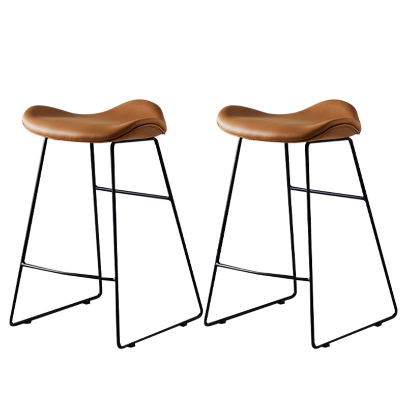 Leather Counter Stool Modern Backless Footrest Saddle Seat Bar Stool for Bar Light Brown 2 Piece Set Counter Stool(26"H) Clearhalo 'Bar Furniture' 'Bar Stools' 'bar_stools' 'furn' 'furn_bar_stools' 'furniture_bar_stools' 'Kitchen & Dining Furniture' 'kitchen&dining_furn' 'kitchen' 'kitchen_furn' Furniture' 4184781