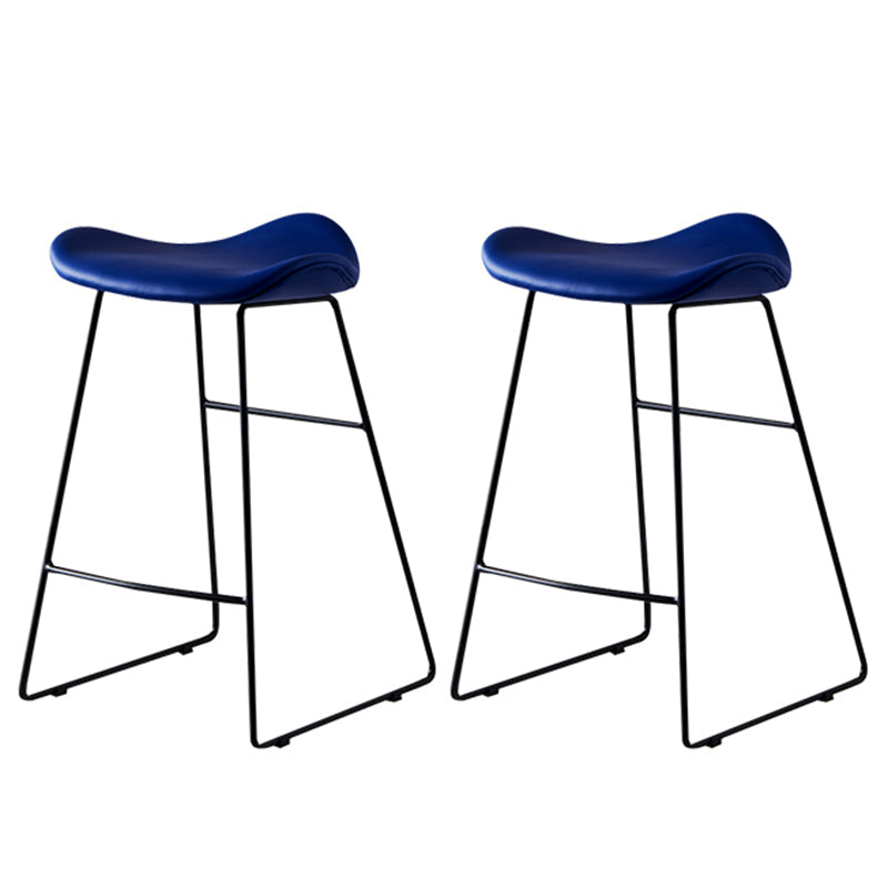 Leather Counter Stool Modern Backless Footrest Saddle Seat Bar Stool for Bar Blue 2 Piece Set Counter Stool(26"H) Clearhalo 'Bar Furniture' 'Bar Stools' 'bar_stools' 'furn' 'furn_bar_stools' 'furniture_bar_stools' 'Kitchen & Dining Furniture' 'kitchen&dining_furn' 'kitchen' 'kitchen_furn' Furniture' 4184782