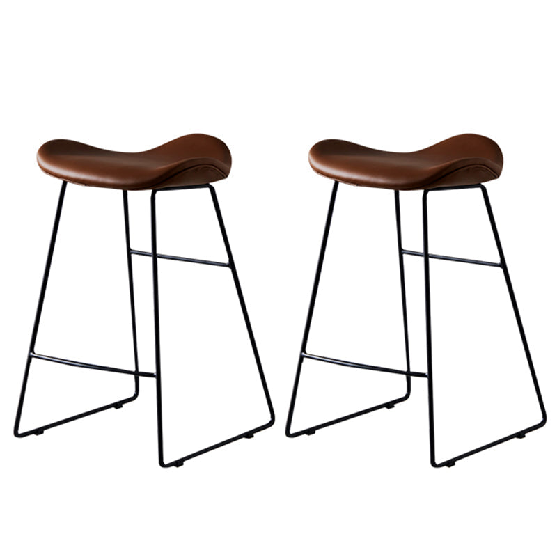 Leather Counter Stool Modern Backless Footrest Saddle Seat Bar Stool for Bar Brown 2 Piece Set Counter Stool(26"H) Clearhalo 'Bar Furniture' 'Bar Stools' 'bar_stools' 'furn' 'furn_bar_stools' 'furniture_bar_stools' 'Kitchen & Dining Furniture' 'kitchen&dining_furn' 'kitchen' 'kitchen_furn' Furniture' 4184784