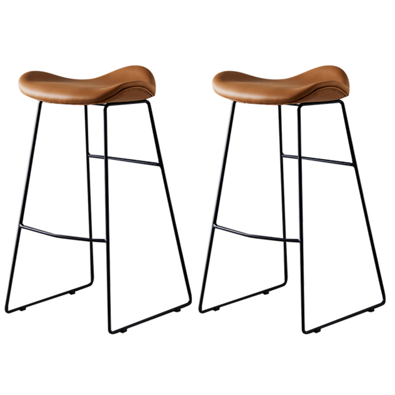 Leather Counter Stool Modern Backless Footrest Saddle Seat Bar Stool for Bar Light Brown 2 Piece Set Bar Stool(30"H) Clearhalo 'Bar Furniture' 'Bar Stools' 'bar_stools' 'furn' 'furn_bar_stools' 'furniture_bar_stools' 'Kitchen & Dining Furniture' 'kitchen&dining_furn' 'kitchen' 'kitchen_furn' Furniture' 4184788