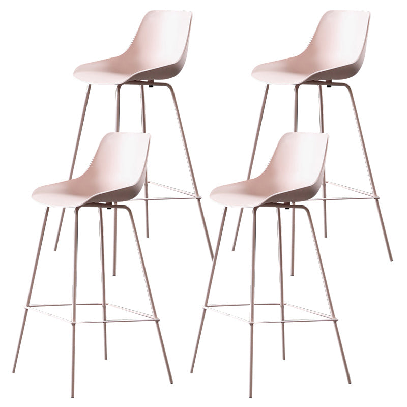 Contemporary Macaroon Counter Stools Armless Plastic Indoor Bar Stool with Iron Base Light Pink 4 Piece Set Clearhalo 'Bar Furniture' 'Bar Stools' 'bar_stools' 'furn' 'furn_bar_stools' 'furniture_bar_stools' 'Kitchen & Dining Furniture' 'kitchen&dining_furn' 'kitchen' 'kitchen_furn' Furniture' 4184815
