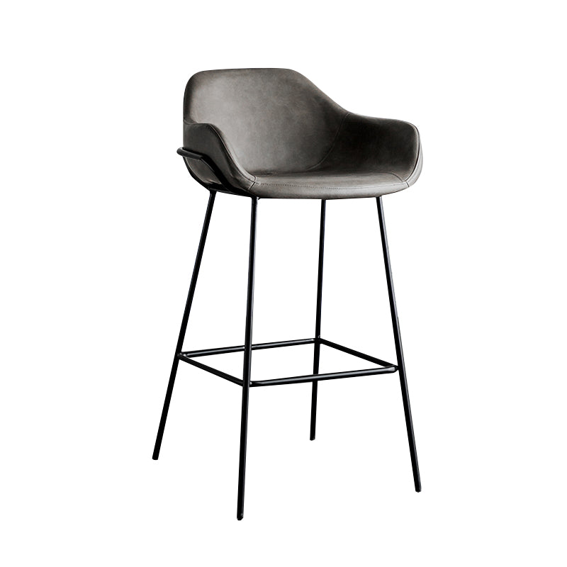 Bucket Low Back Bar Stool Leather Armed Counter Height Stools Grey Counter Stool(26"H) Clearhalo 'Bar Furniture' 'Bar Stools' 'bar_stools' 'furn' 'furn_bar_stools' 'furniture_bar_stools' 'Kitchen & Dining Furniture' 'kitchen&dining_furn' 'kitchen' 'kitchen_furn' Furniture' 4184829