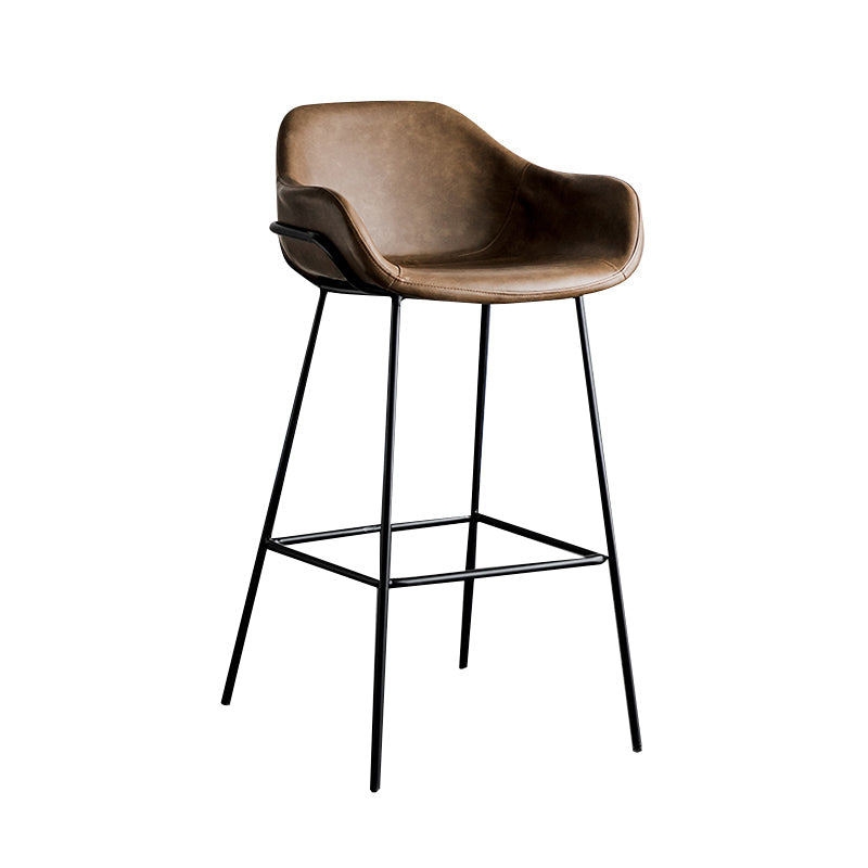 Bucket Low Back Bar Stool Leather Armed Counter Height Stools Coffee Counter Stool(26"H) Clearhalo 'Bar Furniture' 'Bar Stools' 'bar_stools' 'furn' 'furn_bar_stools' 'furniture_bar_stools' 'Kitchen & Dining Furniture' 'kitchen&dining_furn' 'kitchen' 'kitchen_furn' Furniture' 4184832