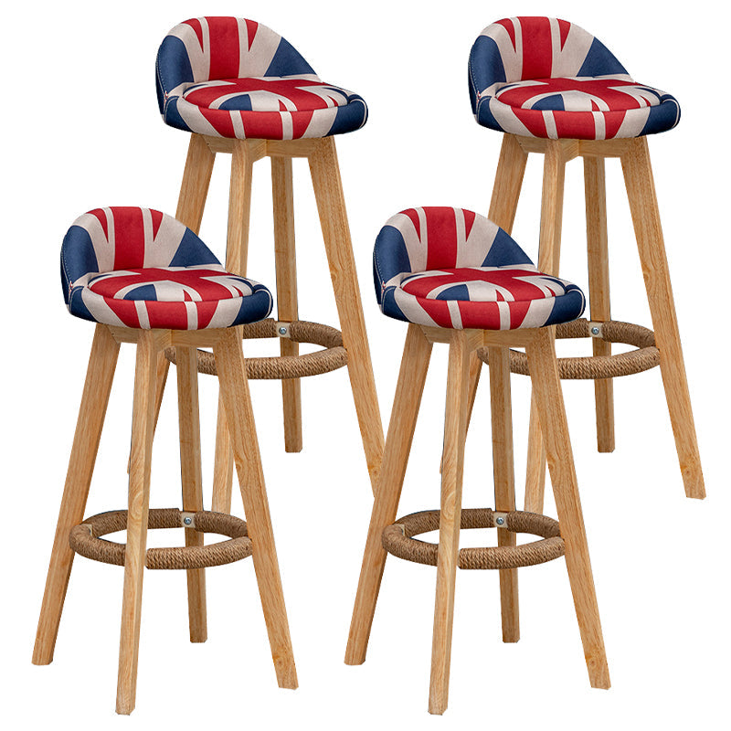 Contemporary Fabric Bar Stools 33.5-inch Natural Counter Chair with Cushion Red-White-Blue 4 Piece Set Clearhalo 'Bar Furniture' 'Bar Stools' 'bar_stools' 'furn' 'furn_bar_stools' 'furniture_bar_stools' 'Kitchen & Dining Furniture' 'kitchen&dining_furn' 'kitchen' 'kitchen_furn' Furniture' 4184927
