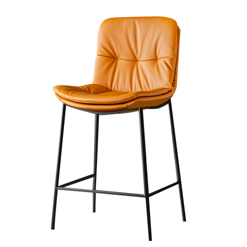Contemporary Leather Bar Stools Indoor Antique Finish Bar Stool Orange Short Stool(22"H) Clearhalo 'Bar Furniture' 'Bar Stools' 'bar_stools' 'furn' 'furn_bar_stools' 'furniture_bar_stools' 'Kitchen & Dining Furniture' 'kitchen&dining_furn' 'kitchen' 'kitchen_furn' Furniture' 4184953